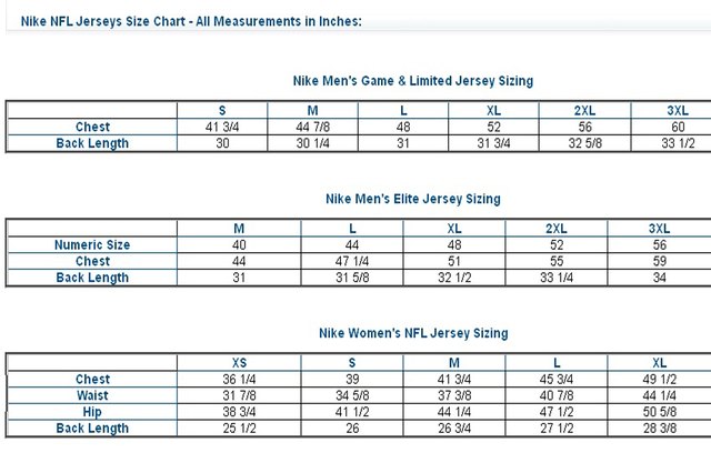 Ladies Nfl Jersey Size Chart
