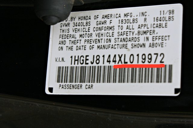 Honda car serial number identification