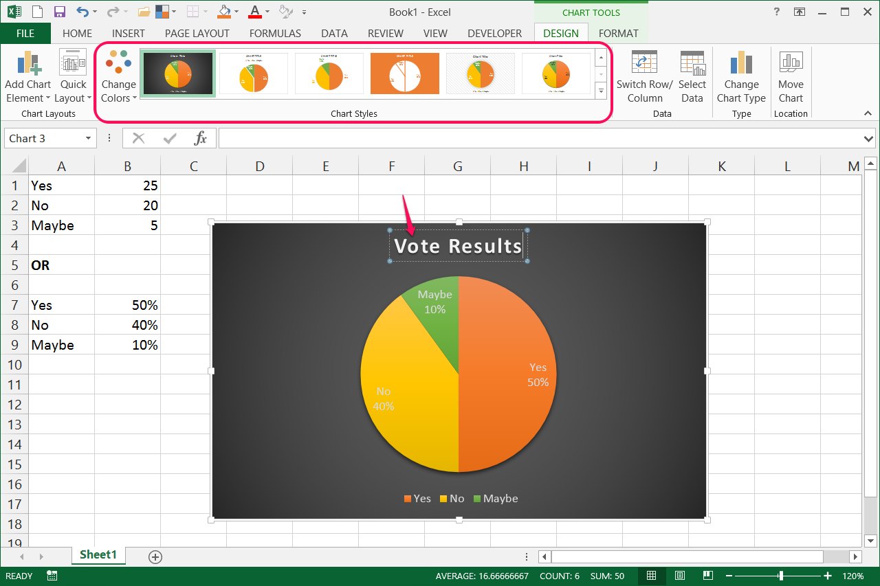 how to create a pie chart with percentages of a list in excel