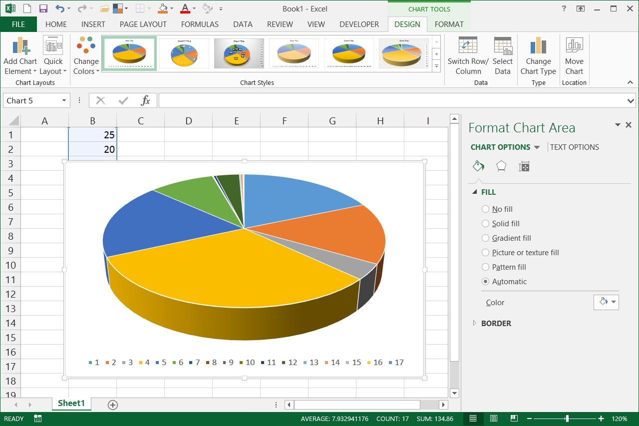 how to create a pie chart showing percentages in excel